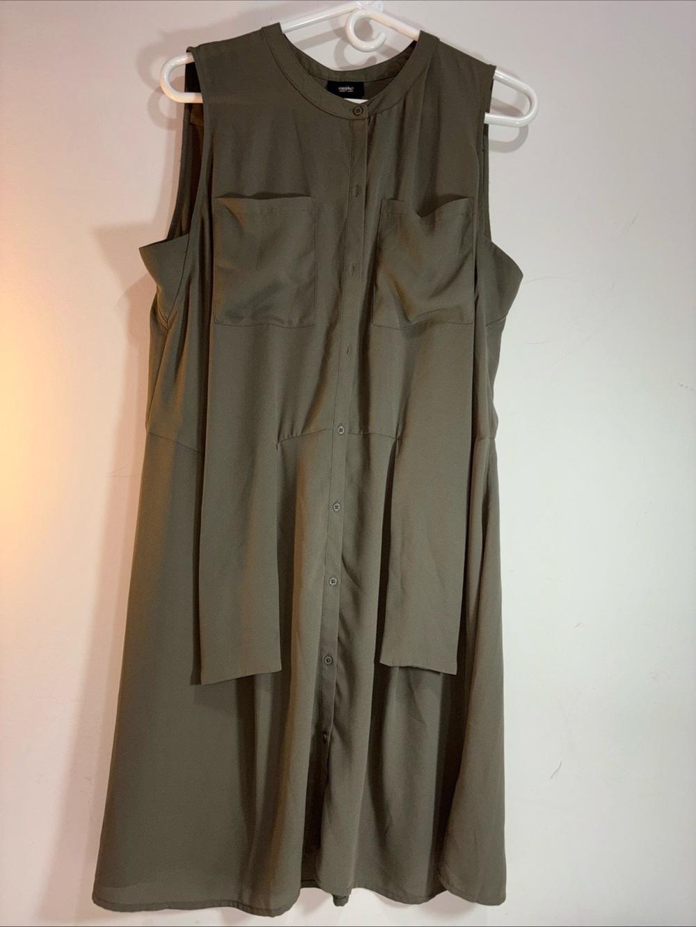 Massimo Olive Green Polyester tie waist button down dress 999